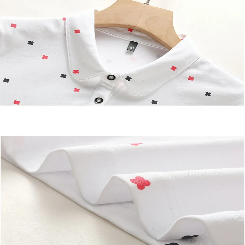 Spring Women Polo Shirts Fashion Printed Female Long Sleeve Turn-down Collar T-shirts Soft Cotton Blouses Ladies Slim Tops 240806