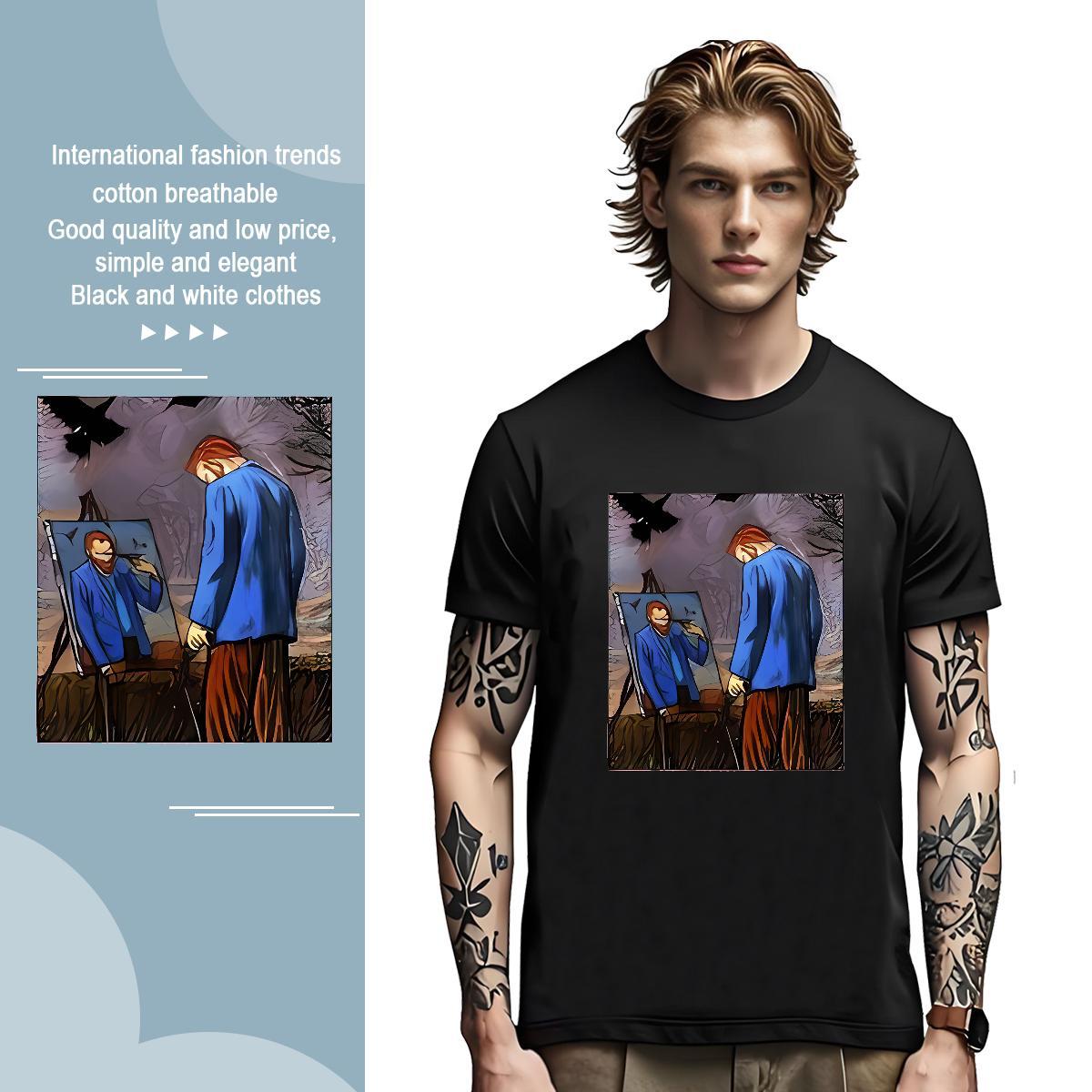 Mens T Shirts 230g 100% Cotton portrait Sports Casual Breathable Short Sleeve Oversized Men Tshirts Fashion Casual Wholesale Clothes