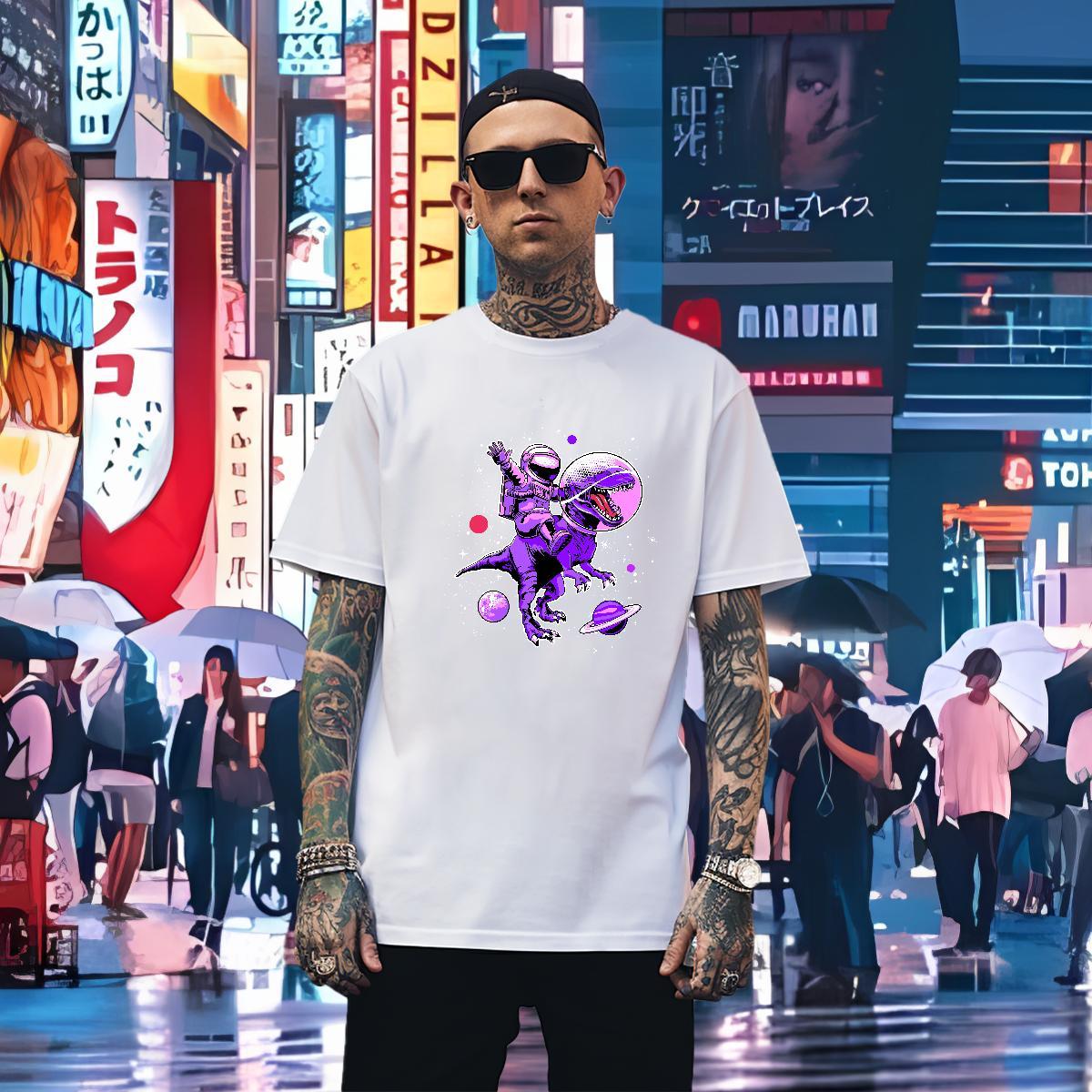 T Shirt For Man 230g Pure Cotton spaceman Outdoor Short Sleeve O-Neck Cartoon Printing L-4XL Tshirt for Man Woman Classic Comfortable Tees Shirts