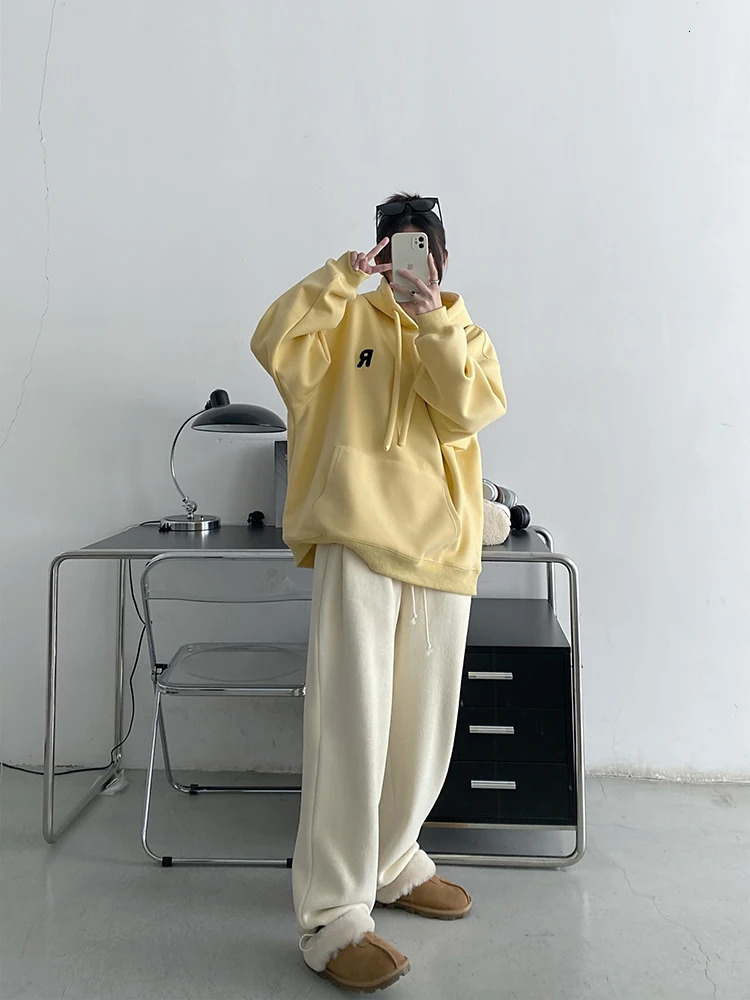 Womens Casual Sweatshirts Autumn Winter Lazy Style Solid Color Thick Loose Hooded Coat Streetwear Tops 240806