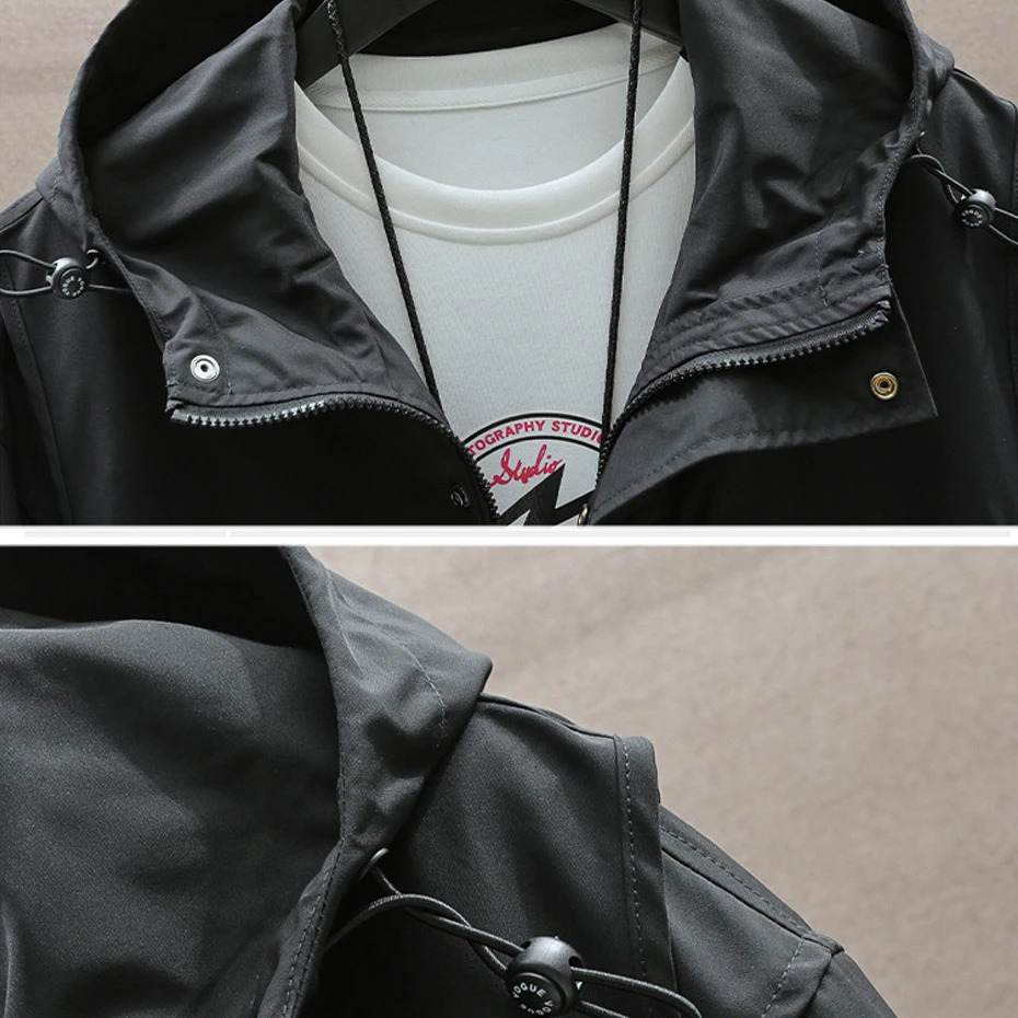 Vintage Windbreak Jacket Men Hooded Coat Plus Fashion Casual Solid Color Jackets Big Size 7Xl Coats Male 240806