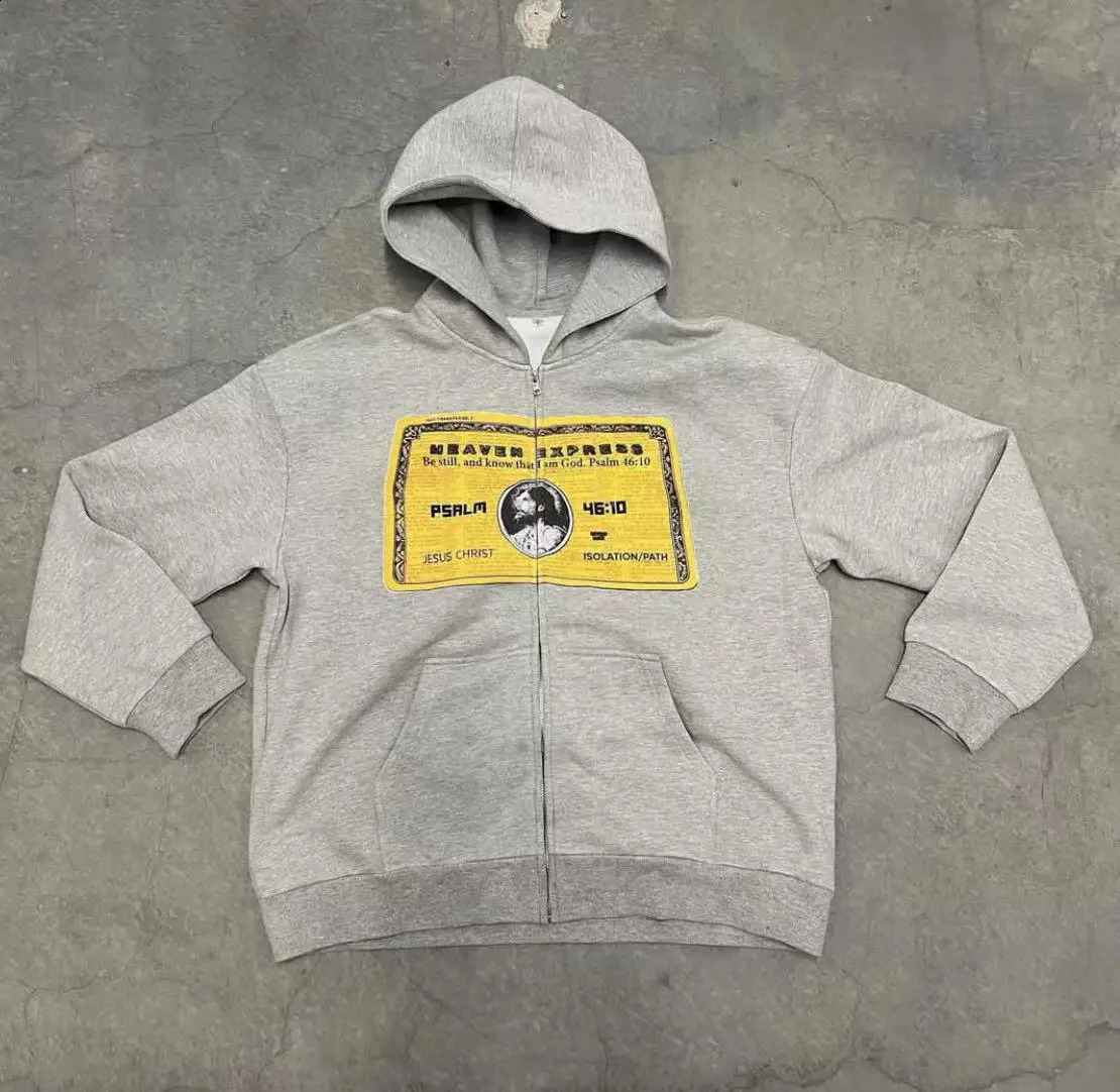American retro couple hooded sweatshirt long-sleeved casual Y2K personalized printed zipper hooded top for street wear 240815
