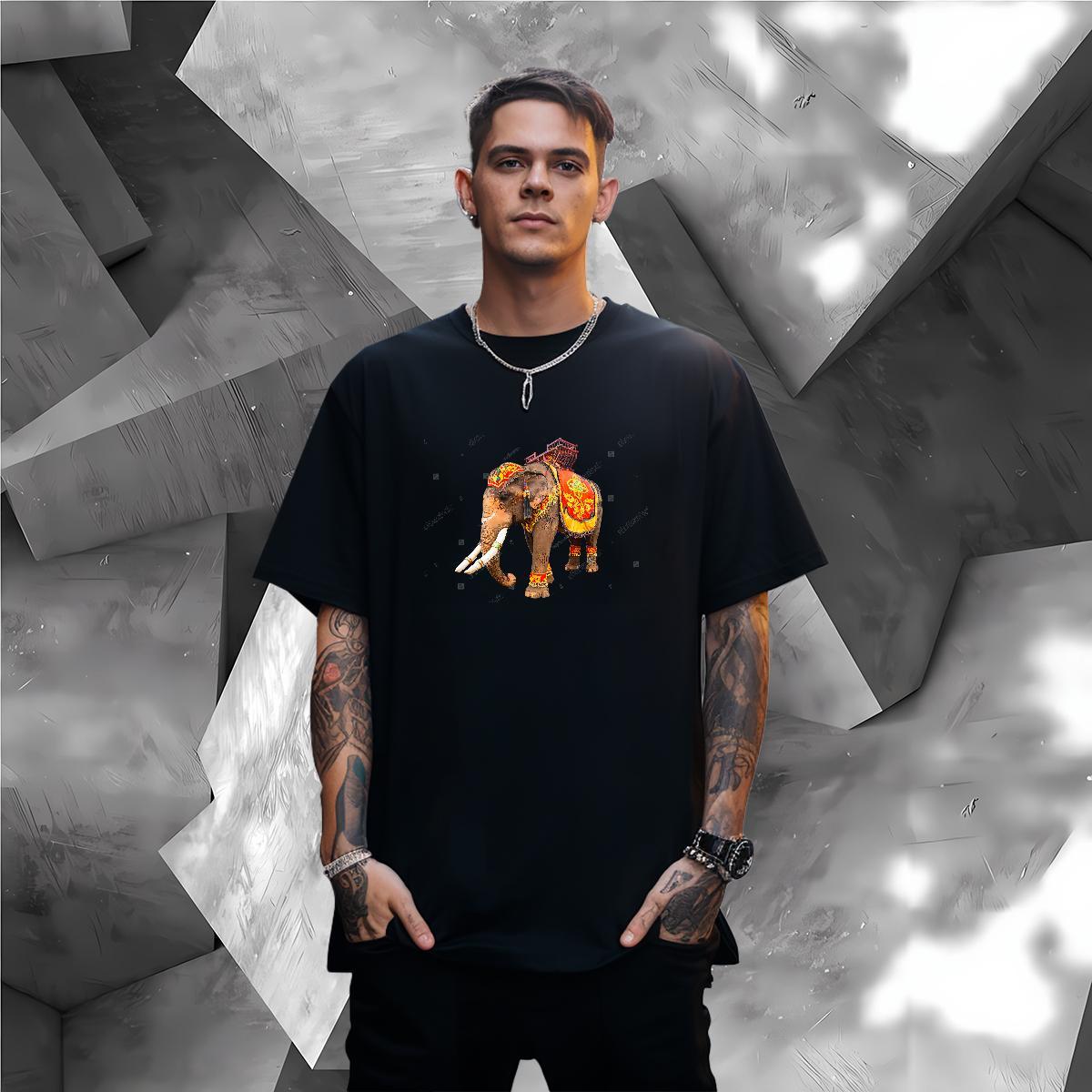 T-Shirts for Men 230g Pure Cotton elephant Beach Breathable Short Sleeve Oversized Men Tops Tees Classic Casual Cool Wear