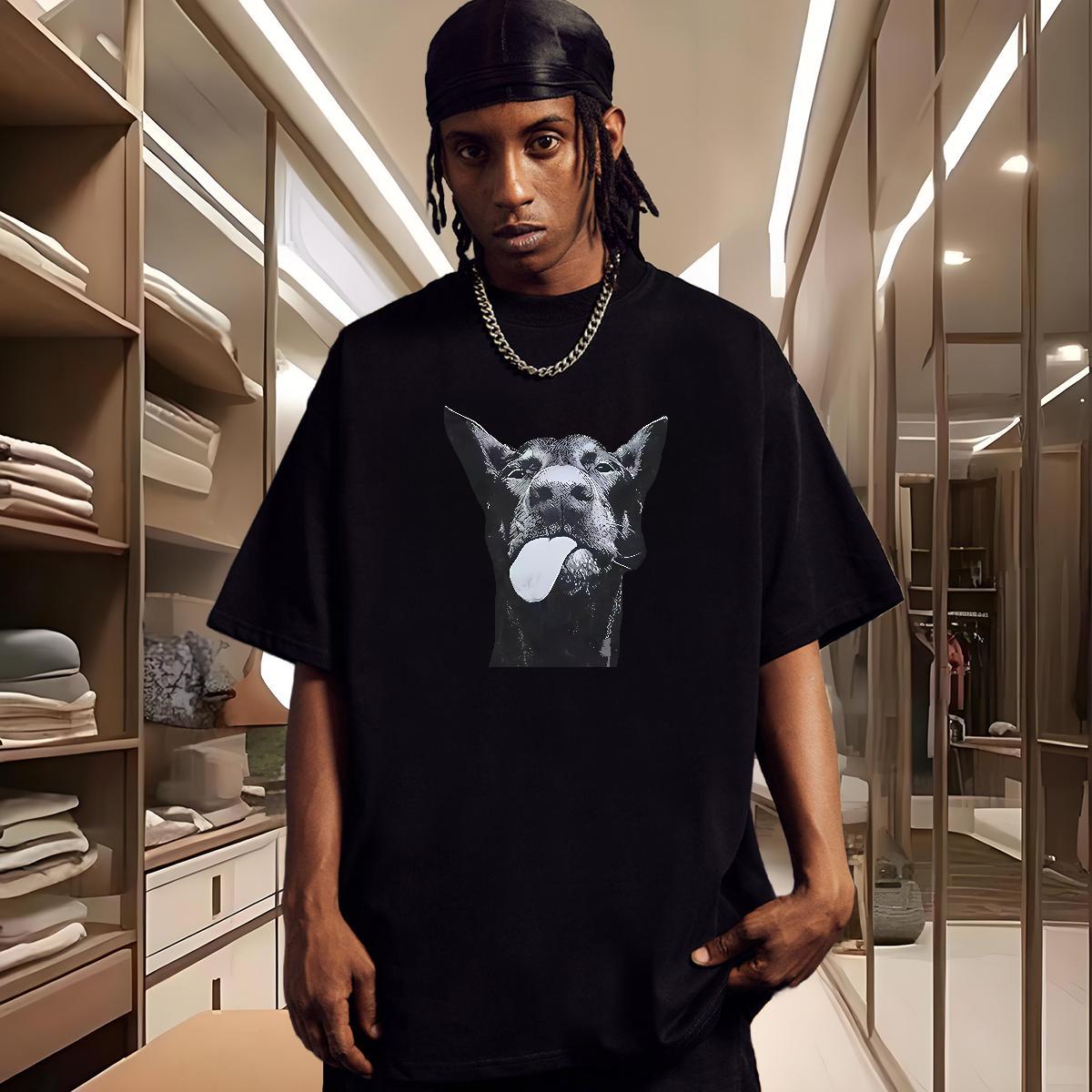 New Men T Shirts 230g 100% Cotton Dog Sports Casual Tops Tees Breathable Crew Neck Comfortable Couples T Shirts White Plus Size