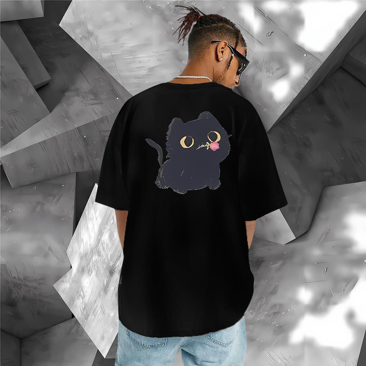 Fashion New Men T Shirts 230g Cotton cat Beach Wear O Neck Short Sleeves TOP Quality Tshirts Plus Size Cartoon