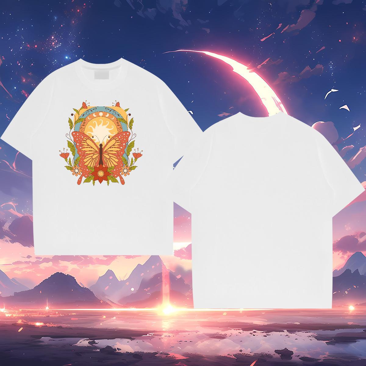 New Designer T Shirt For Man 230g Pure Cotton Butterfly Hip Hop Tees Round Neck Short Sleeve Unisex Mens Tshirts Custom Big Size