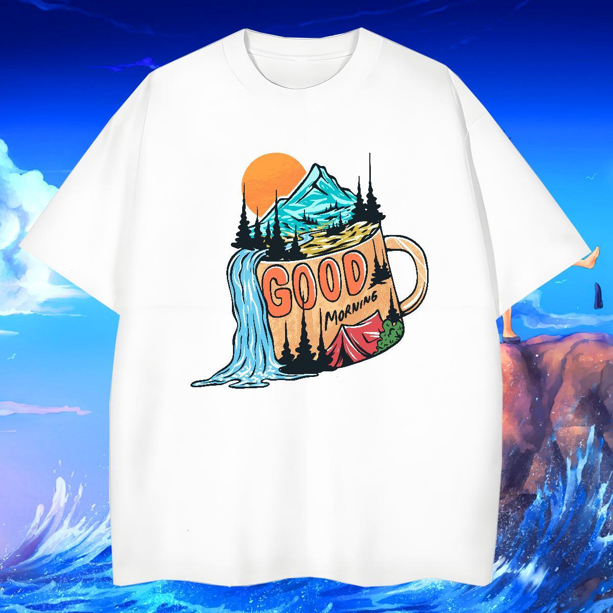 Comfortable Men Tees 100% Cotton 230g Anime Printing Street mountains DIY Anime O Neck Short Sleeves Classic Casual Men T Shirts Polos