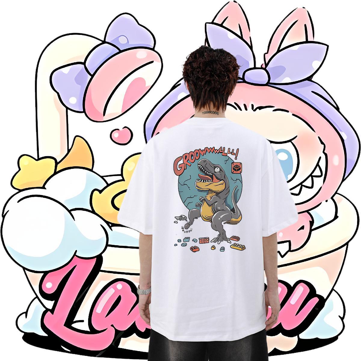 Designer T-Shirts 230g Cotton dinosaur Home Outdoor Tees Shirts Round Neck Short Sleeve High Quality Tshirts Oversized 3XL 4XL