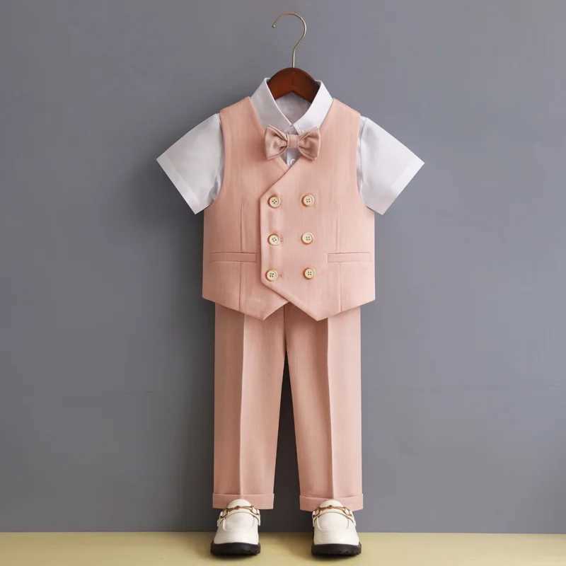 Suits Childrens Vest Suit Set Boy Wedding Dress Baby Birthday Party Piano Performance Costume Kids Waistcoat Pants Bowtie Clothes