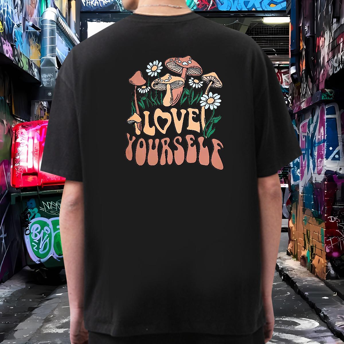 Casual New T Shirts Men 100% Cotton 230g mushroom Hip Hop Tshirts Pure Cotton Classic Men Clothes T-Shirt DIY Anime