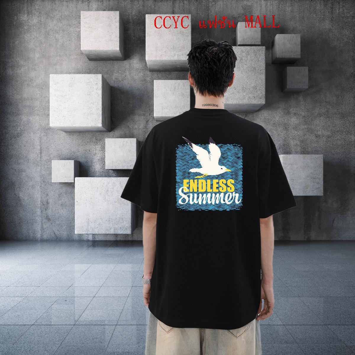 Casual New Men T Shirts 230g Cotton bird High Street Hip Hop Top Tees Breathable Loose Tshirts Black White