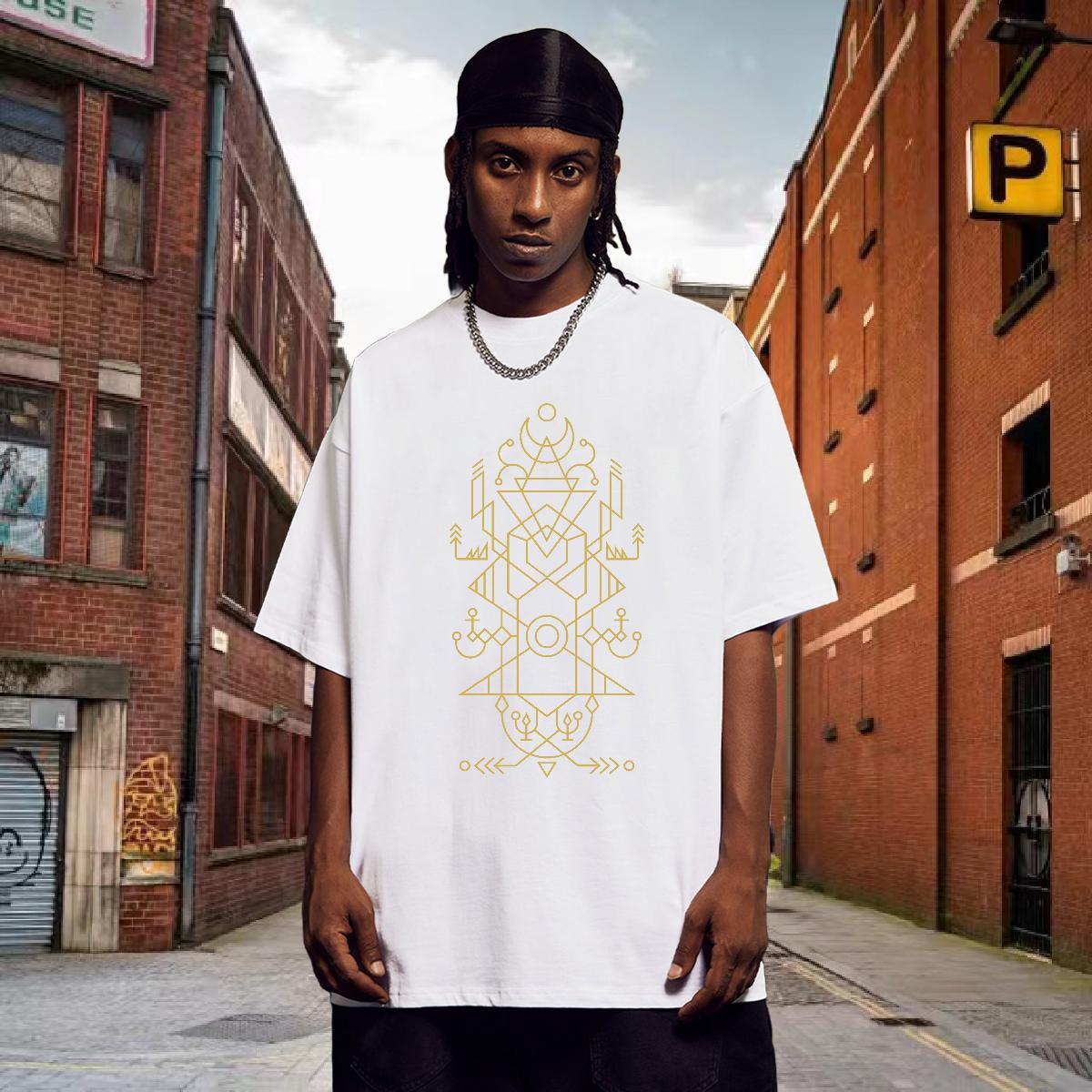 T Shirt For Man 230g Cotton Lines High Street Hip Hop Breathable Crew Neck Plus Size Custom Tshirts Fashion Casual Brand Tees Shirts