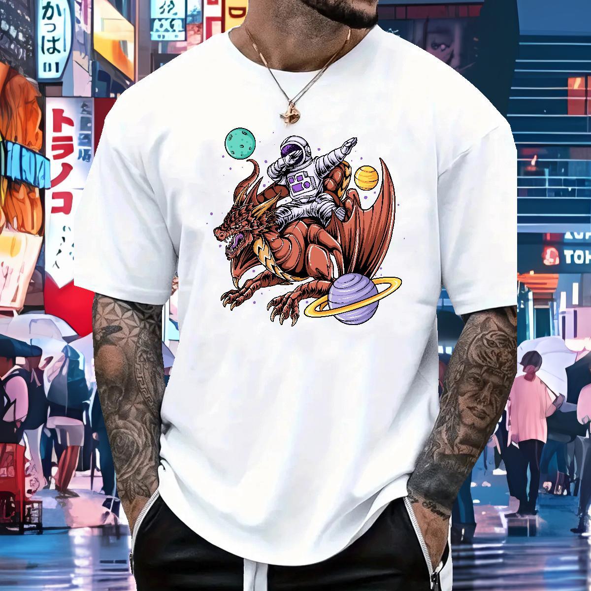 T shirt 230g Cotton cosmonaut Street Casual O-Neck Short Sleeve DIY Logo Oversized Men Tshirts Casual New Loose Fit Tops