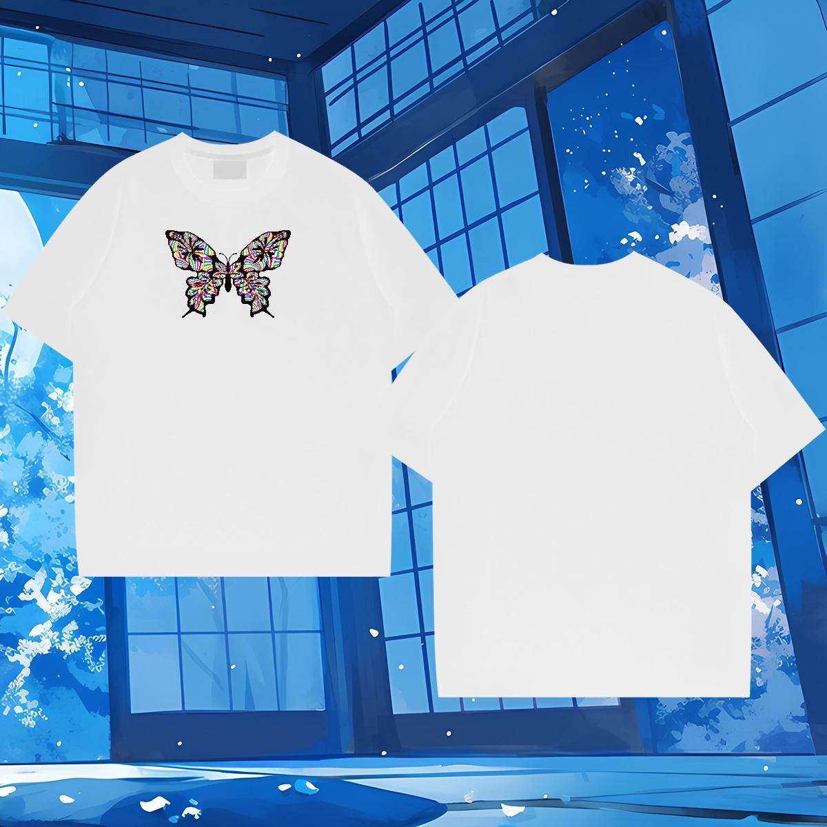 Customized T Shirts Men 230g Pure Cotton Butterfly Street Top Tees Short Sleeve O-Neck High Quality Tshirts Oversized 3XL 4XL
