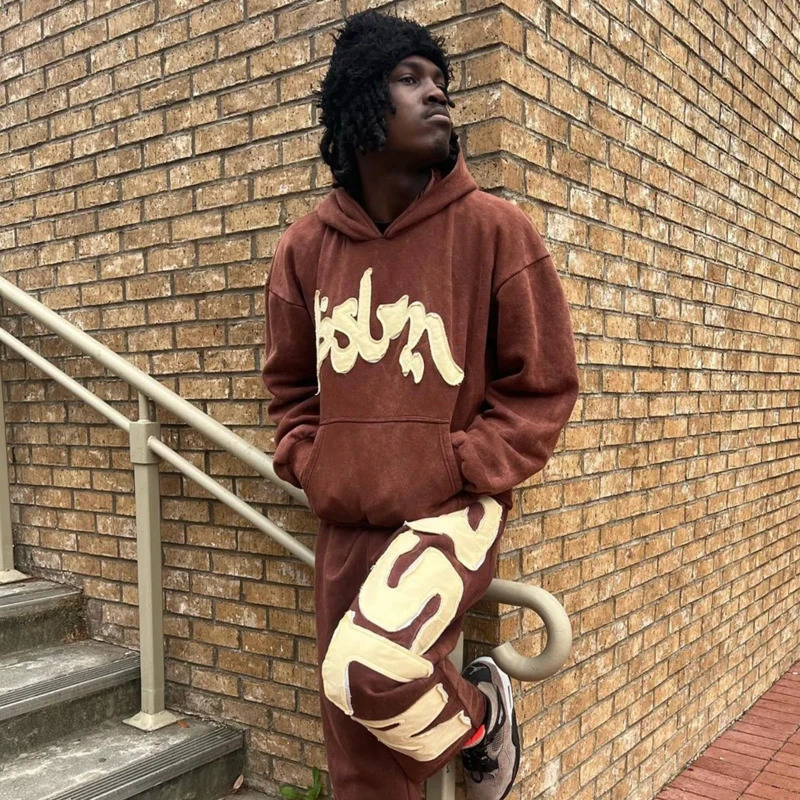 Vintage Alphabet Hoodie for Men Y2k Goth Harajuku Fashion Coat Couple Casual Loose Sweatshirt hooded Tops Clothing 240806