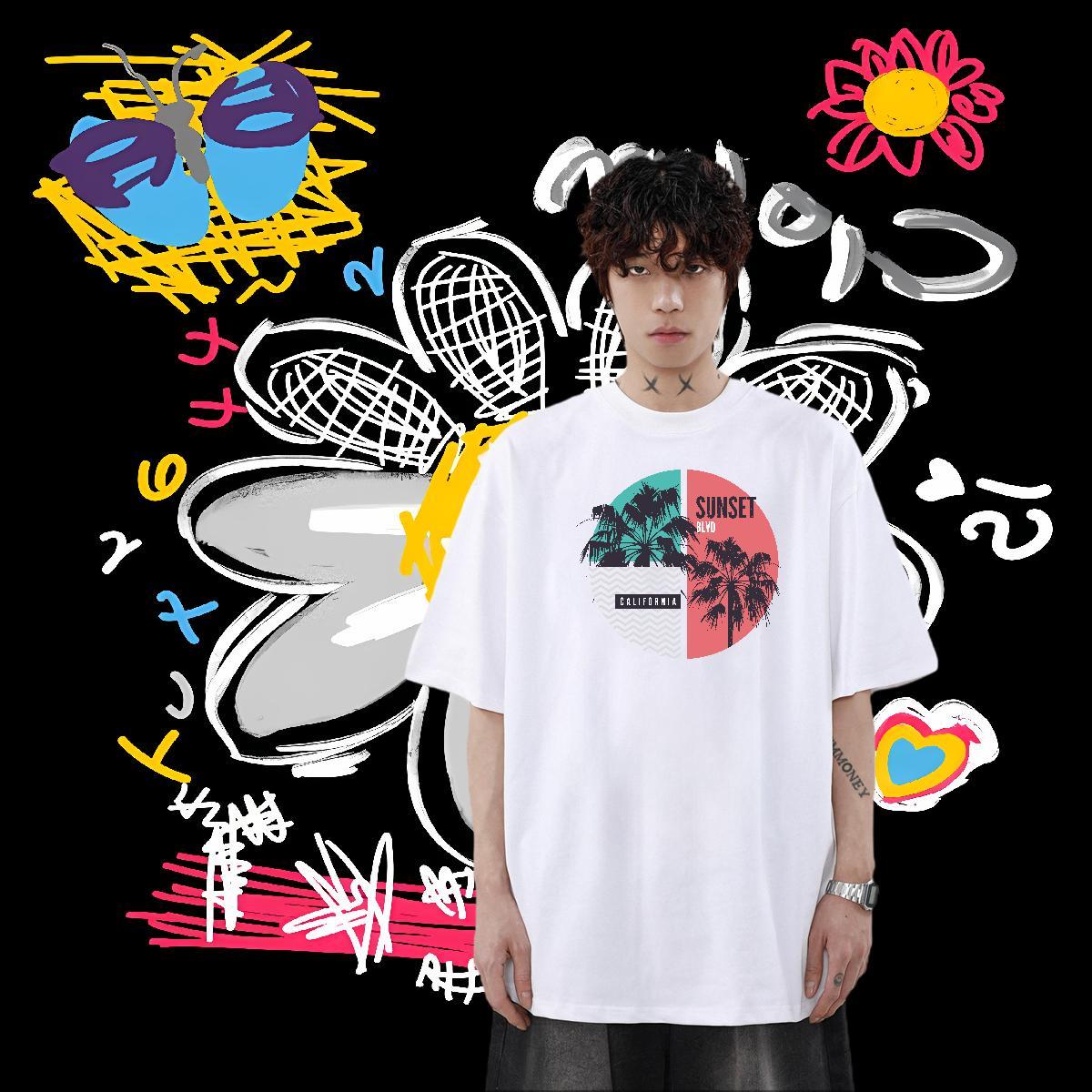 Wholesale T-Shirts for Men 230g 100% Cotton tree Street wear Hip Hop Top Tees Pure Cotton Cool Design Couples T Shirts Custom Print Plus Size