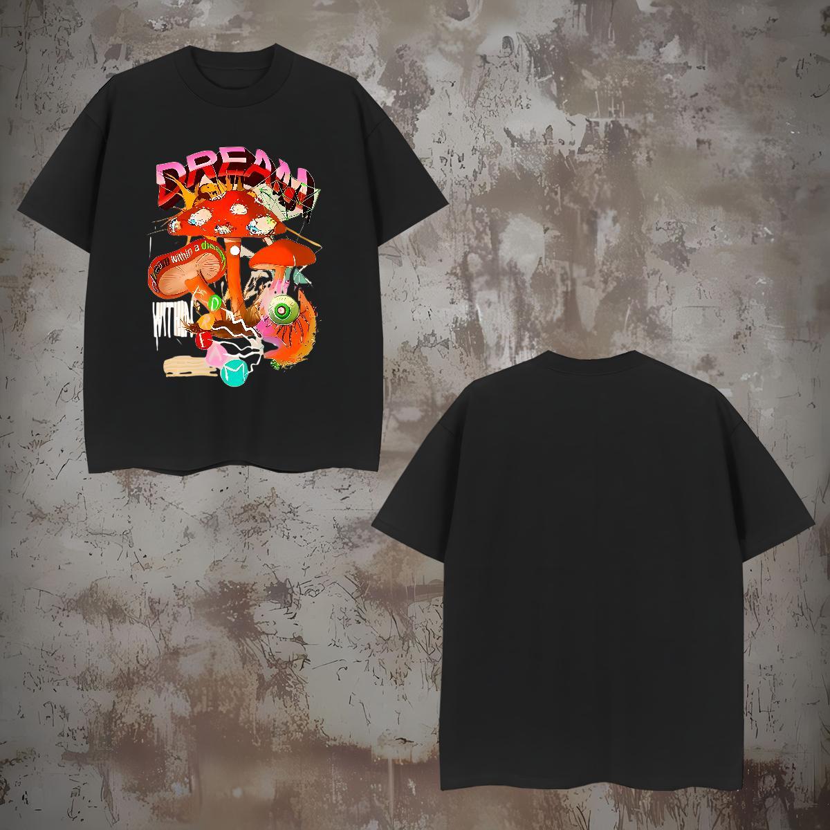 Fashion Designer T Shirts Men 100% Cotton 230g mushroom Hip Hop Tshirts Breathable Short Sleeve Loose Couples T Shirts Custom Anime