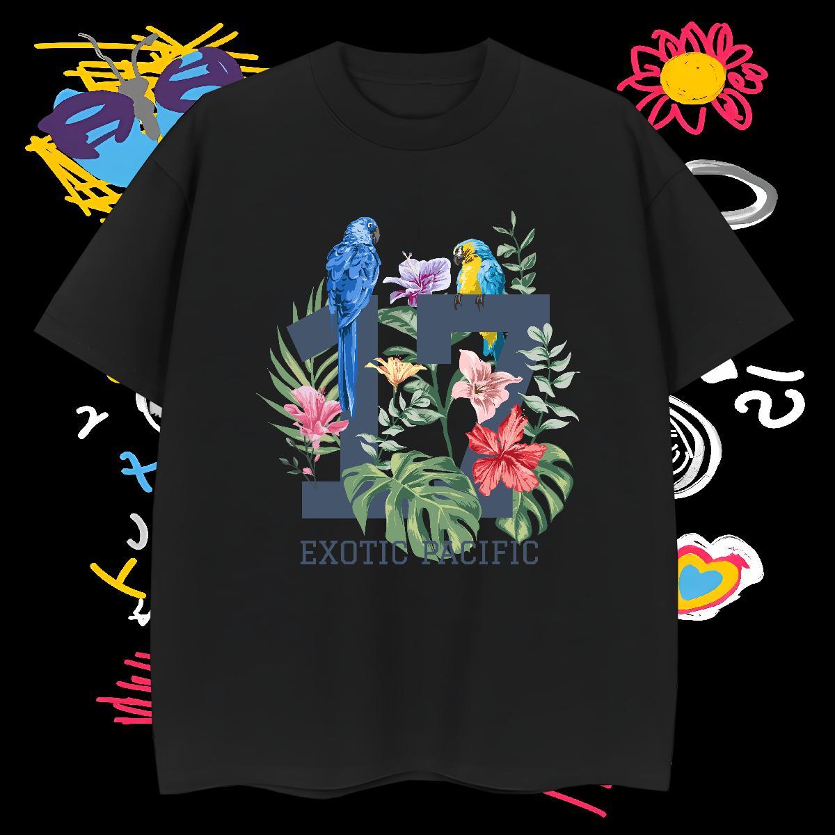 DIY T shirt 100% Cotton 230g bird Daily Outfit Tshirts O-Neck Short Sleeve Wholesale Men Tshirts Black White