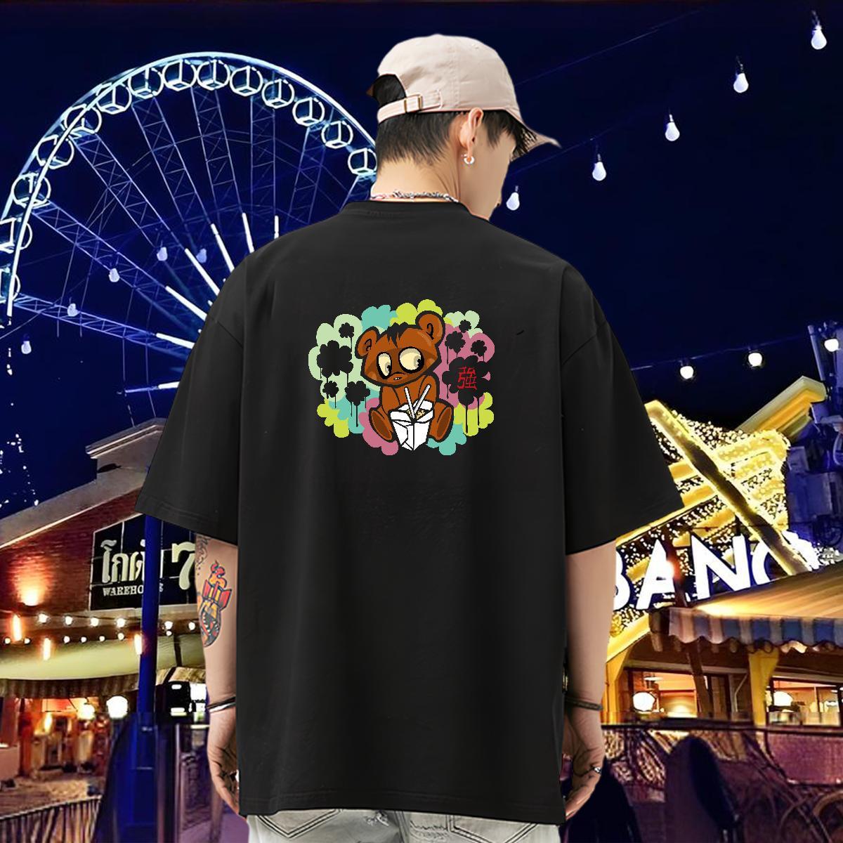 Fashion New Men T Shirts 230g Pure Cotton bear Hip Hop Tshirts O Neck Short Sleeves TOP Quality Men Tops Tees Oversized 3XL 4XL