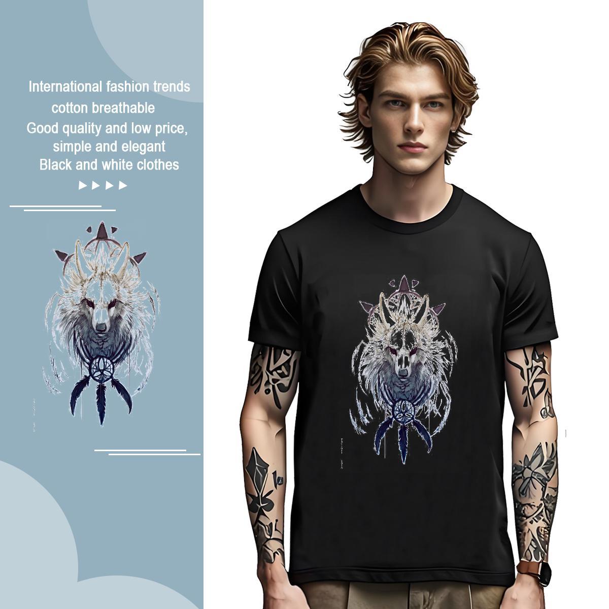 Cool Tshirt for Man Woman 230g Pure Cotton wolf T-Shirts Street wear Hip Hop Breathable Crew Neck Custom Print Plus Size Factory Direct Polos