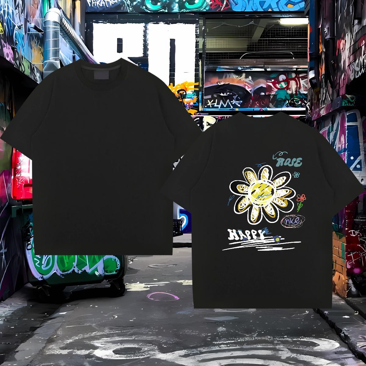 2024 DIY T Shirt For Man 230g Pure Cotton flower Anime Printing Street Clothes Breathable TOP Quality Men Tops Tees Floral Print