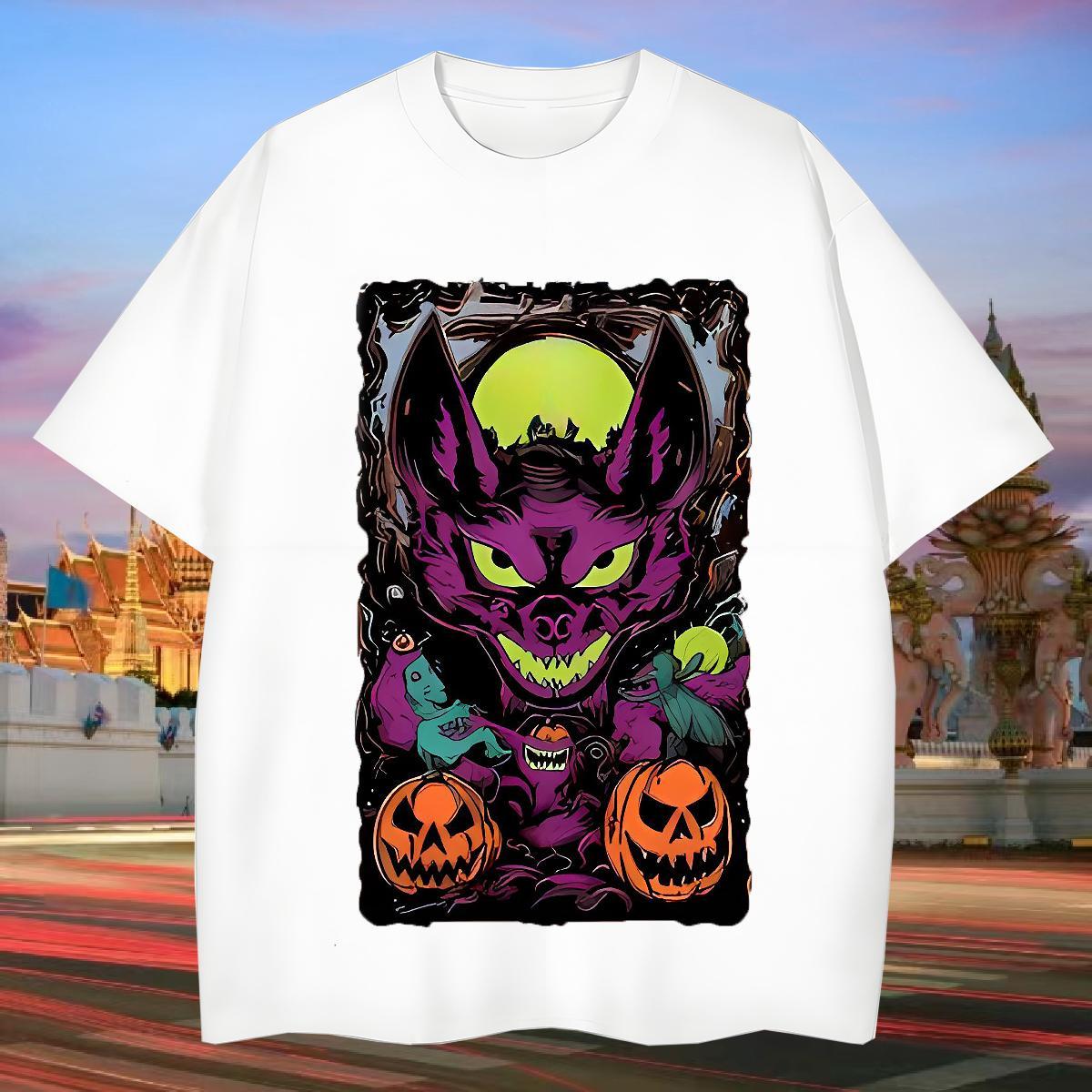 Man T Shirts 230g Cotton pumpkin High Street Hip Hop Breathable Short Sleeve DIY Anime Men Tops Tees Fashion Unisex Clothes