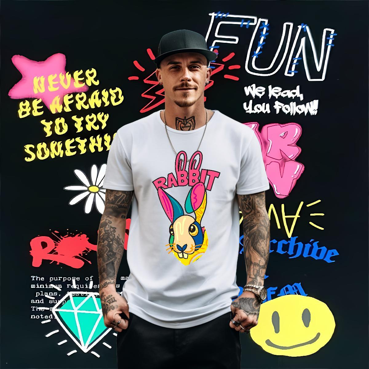 Custom T-Shirts 230g Pure Cotton rabbit Spring Summer Tee Shirt Breathable Short Sleeve Cool Design Men Clothes T-Shirt Custom Big Size