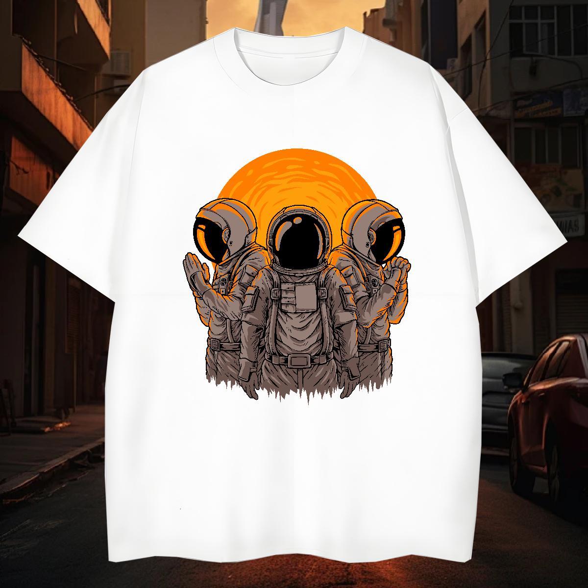 T Shirts Men 230g Cotton spaceman Hip Hop Street Breathable Crew Neck Black Oversized Mens Tshirts Fashion Design High Quality Tee Shirt