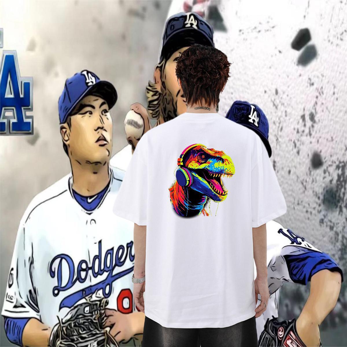 New Designer T shirt 230g Pure Cotton dinosaur Street Wear Clothes O-Neck Short Sleeve Free Shipping Mens Tshirts Oversized 4XL
