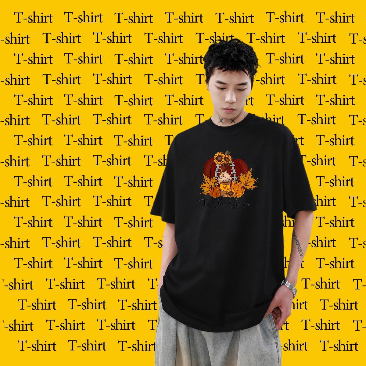 Casual New Man T Shirts 100% Cotton 230g pumpkin Street Wear Tees Shirts O Neck Short Sleeves Cool Mens Tshirts Custom Print Oversized