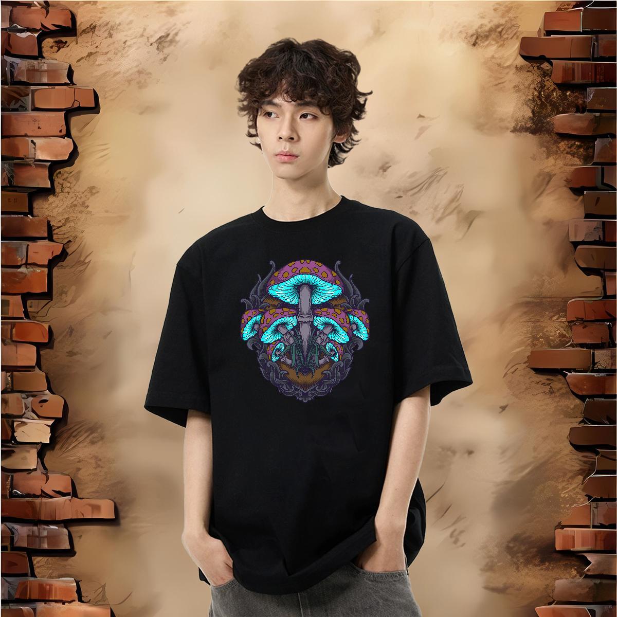 New Arrival Men T Shirts 230g Pure Cotton mushroom Street Casual Tshirts Breathable Cool Design Couples T Shirts DIY Printed