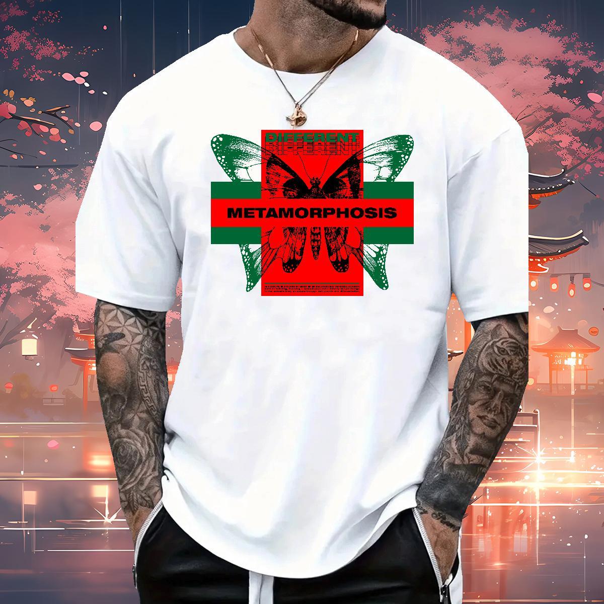 Free Shipping Men T Shirts 230g Cotton Butterfly Outdoor Tees Shirts Breathable Short Sleeve Designer Men Tops Tees White Plus Size