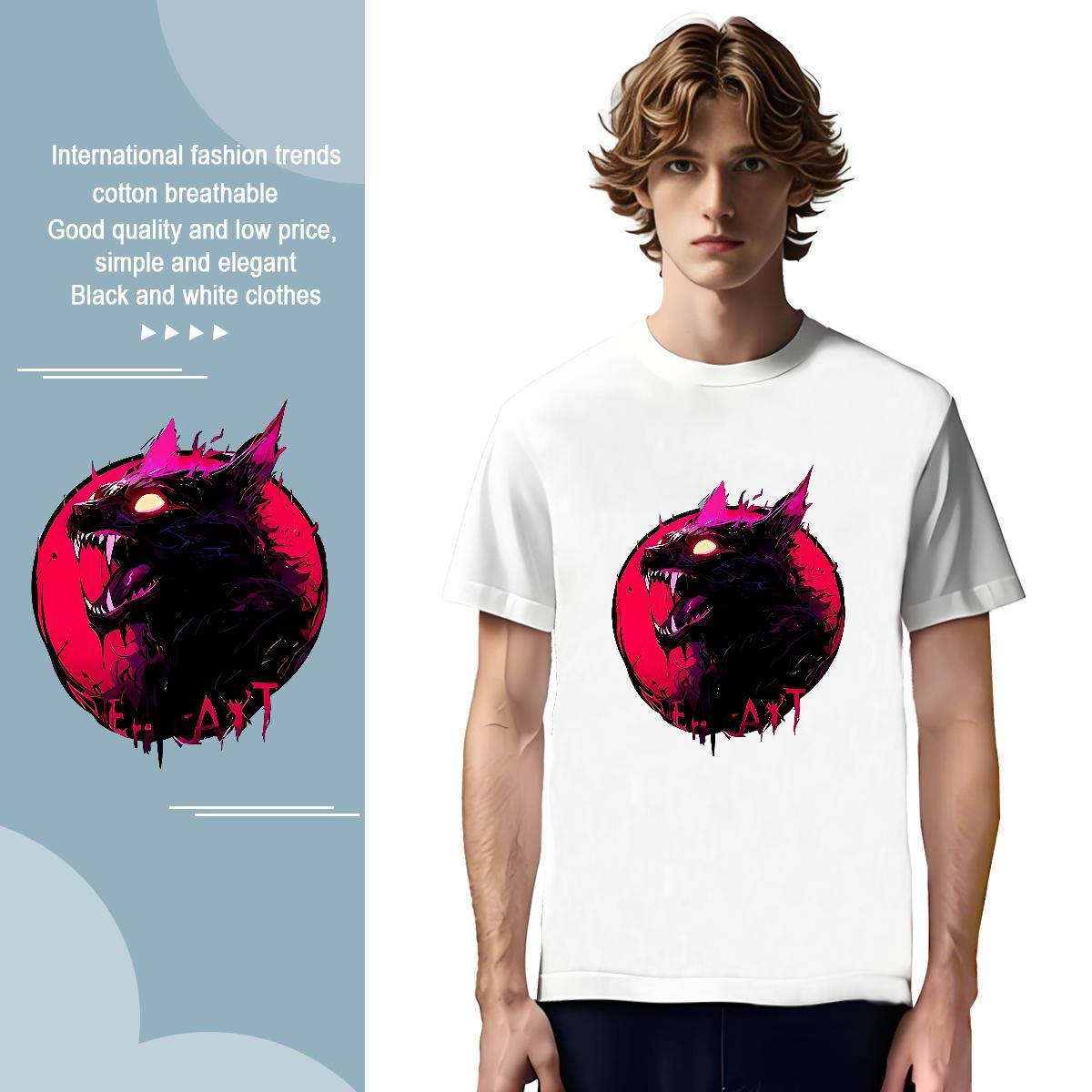 Soft Tshirts 100% Cotton 230g wolf T-Shirts for Men Spring Summer Breathable Short Sleeve Oversized 3XL 4XL Casual New Top Tees