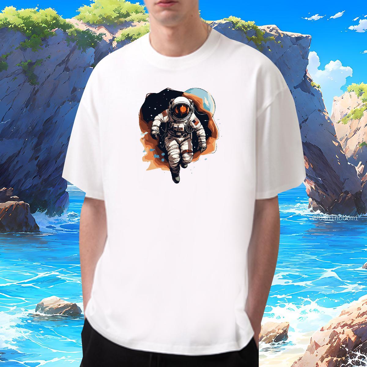 T-Shirts for Men 100% Cotton 230g universe Daily Outfit Breathable Crew Neck Customized Men Tops Tees New Unisex Top Tees