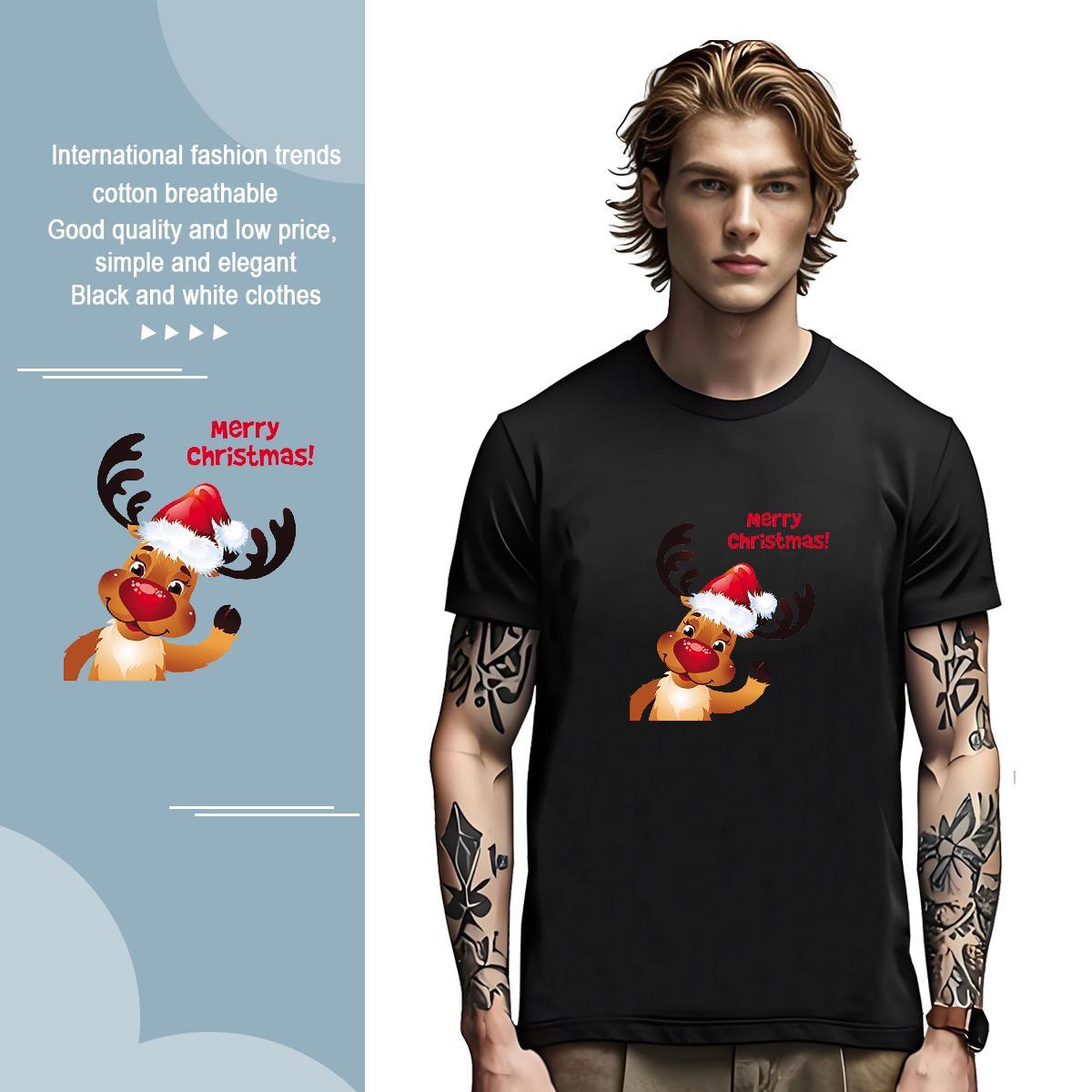 T Shirt For Man 230g Pure Cotton Christmas Casual Breathable Graphic Men Tees Wholesale Popular Wear