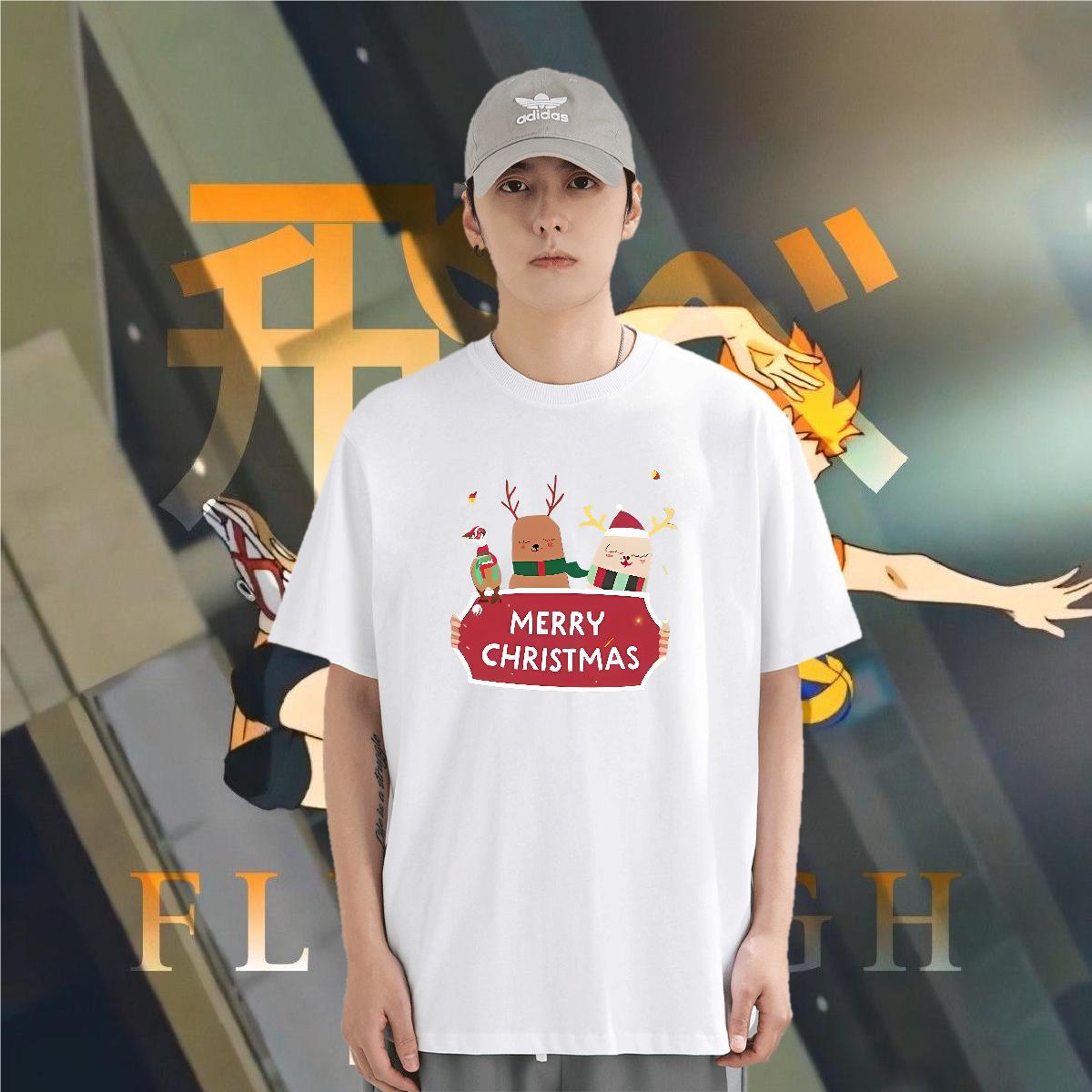 T Shirts Men 230g Cotton Christmas Casual Breathable Crew Neck Custom Big Size Men Tees Fashion Casual Popular Tops Tees