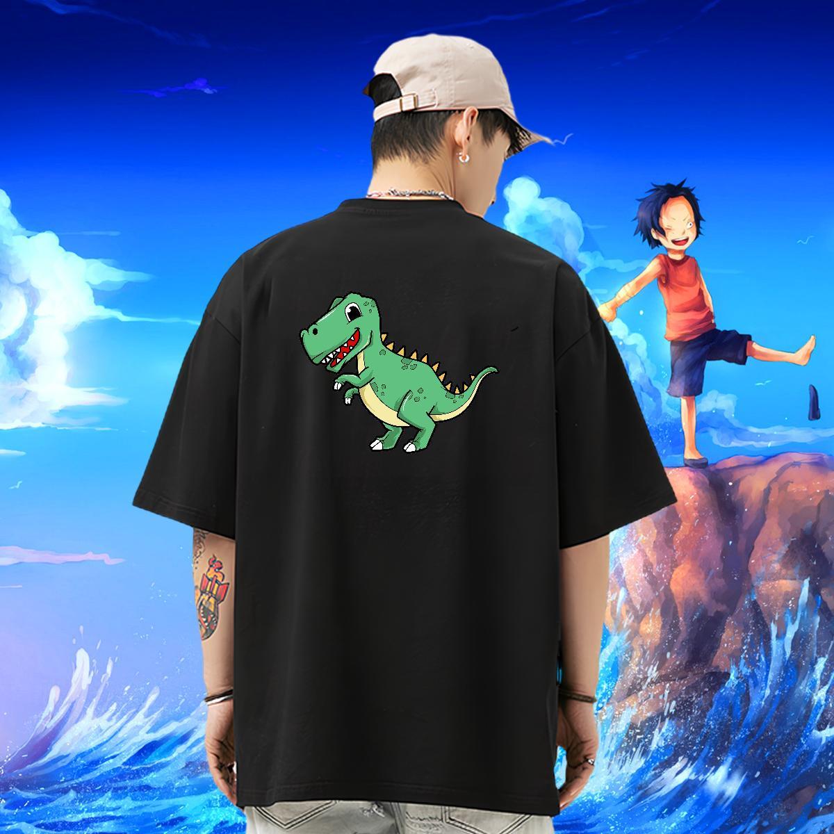 Brand T-Shirts 230g Pure Cotton dinosaur Sport Clothings Breathable Short Sleeve Loose Men Clothes T-Shirt Skull