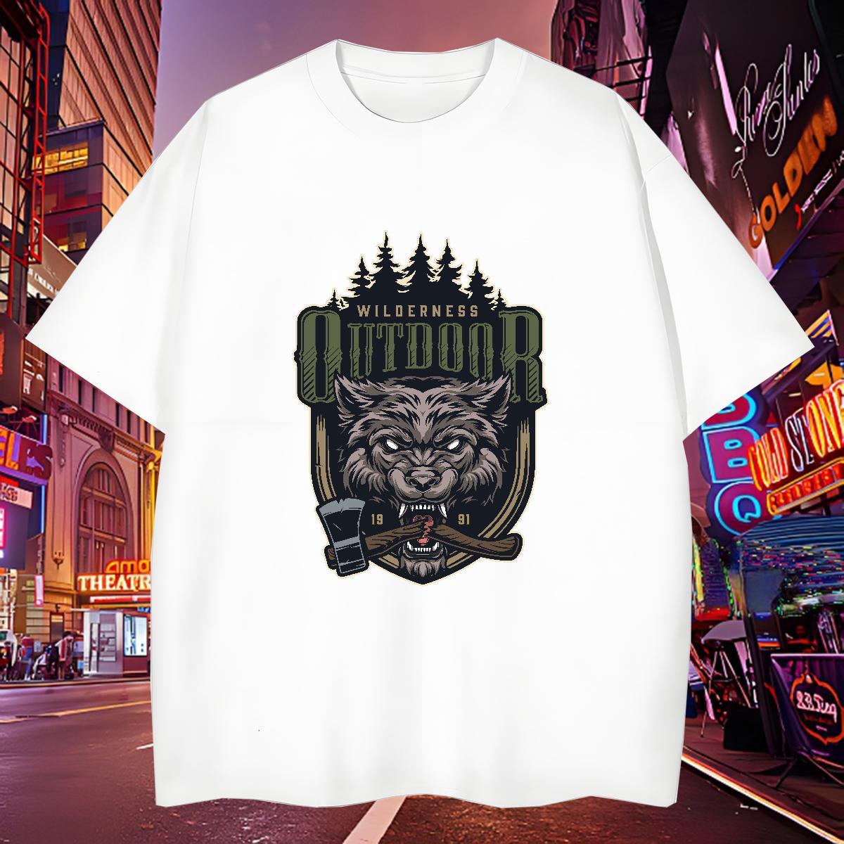 Brand Couples T Shirts 230g Cotton wolf T Shirts Men Daily Wear Breathable Short Sleeve Custom Print Plus Size Fashion Casual Tops Shirt