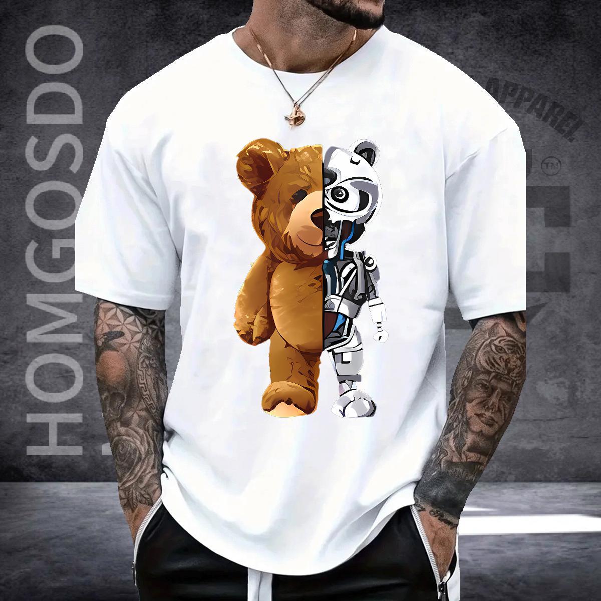 Fashion New T Shirts Men 230g Pure Cotton bear Daily Wear Clothings Crew Neck Free Shipping Men Tees Custom Print Oversized