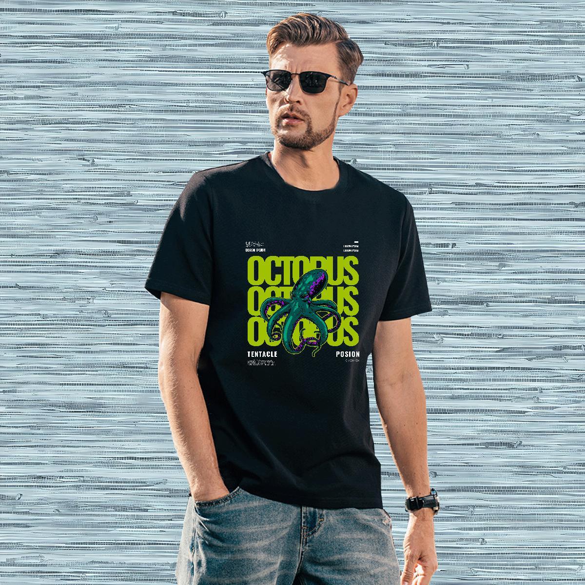 Loose Men Clothes T-Shirt 100% Cotton 230g octopus Men T Shirts Street wear Hip Hop Round Neck Short Sleeve Custom Anime Customized Tees