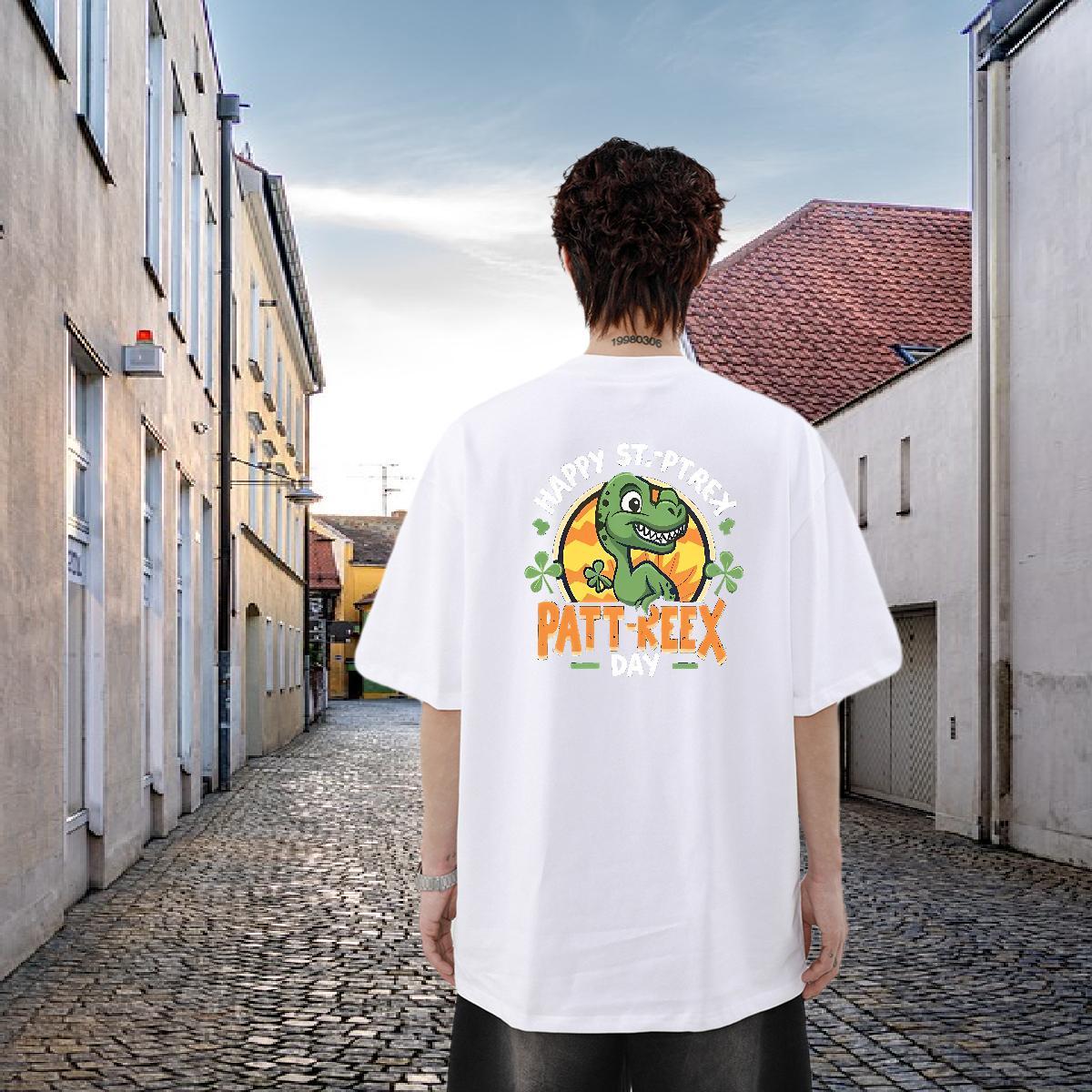 New Mens T Shirts 230g Pure Cotton dinosaur Home Outdoor Clothes Breathable Short Sleeve Free Shipping Men Clothes T-Shirt Oversized