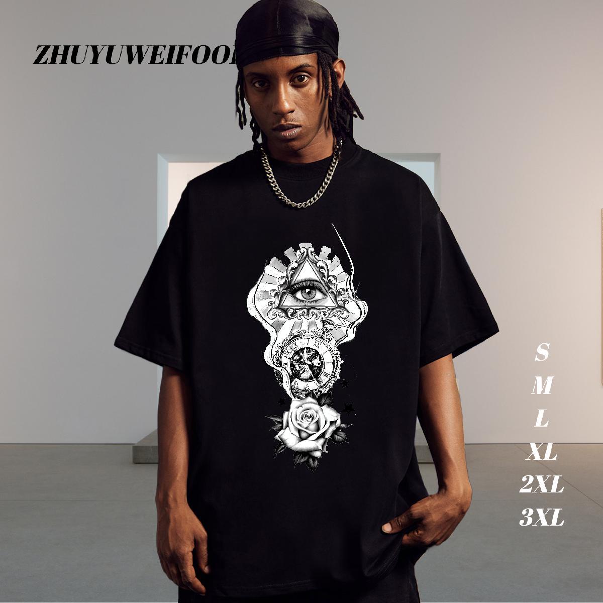 Fashion Casual T-Shirts eye of the devil Tee Shirt 230g Cotton Summer Casual Unisex Floral Print Crew Neck Breathable Men Clothes T-Shirt