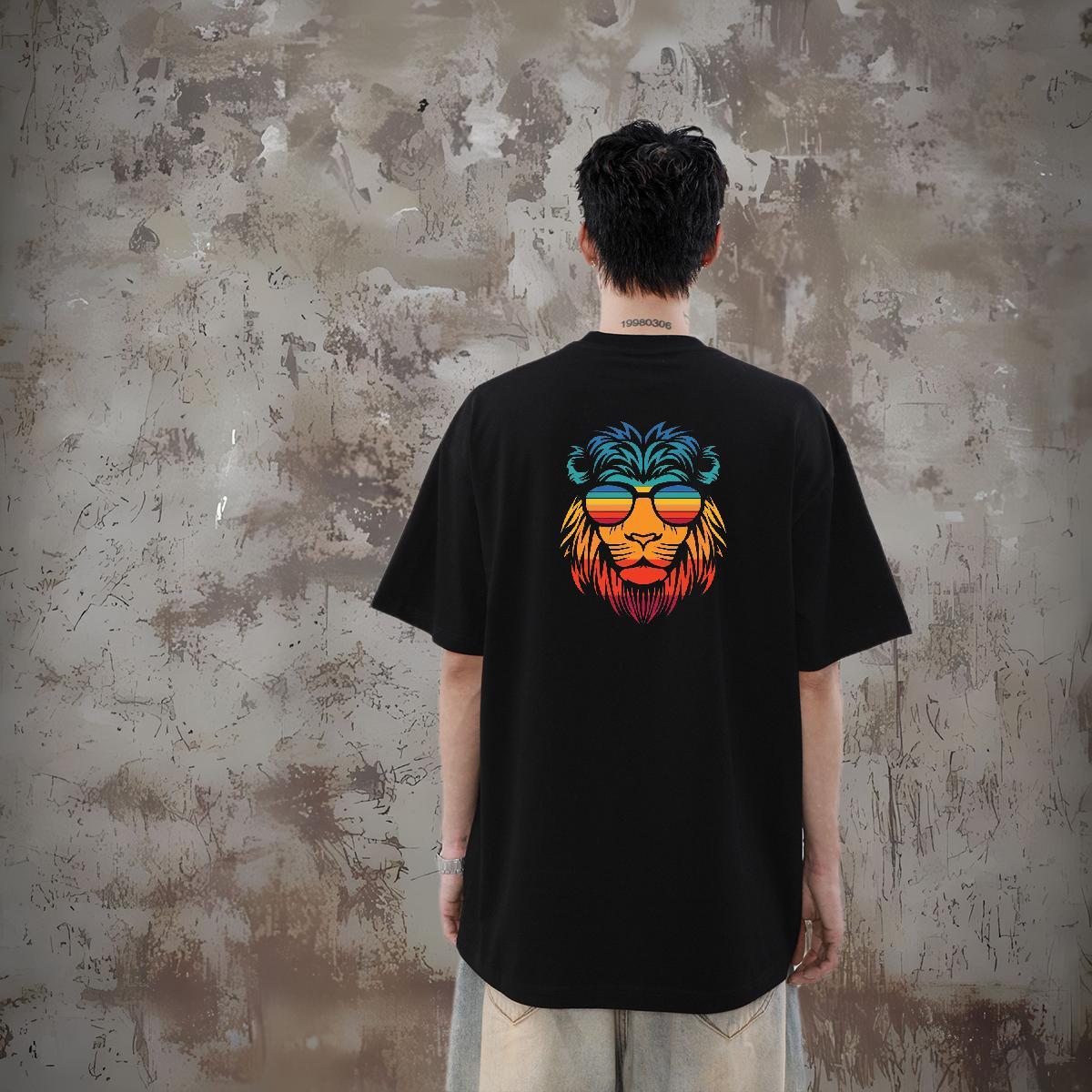 Wholesale T-Shirts 230g Cotton lion Hip Hop Street Tees Shirts Breathable Short Sleeve Free Shipping Men Tshirts Cartoon Print