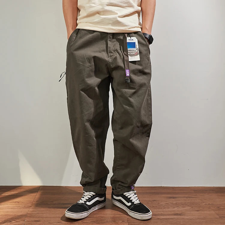 Four Seasons Japanese Retro Tapered Casual Pants Mens Fashion 100% Cotton Washed Loose Straight CityBoy American Cargo Trousers 240806
