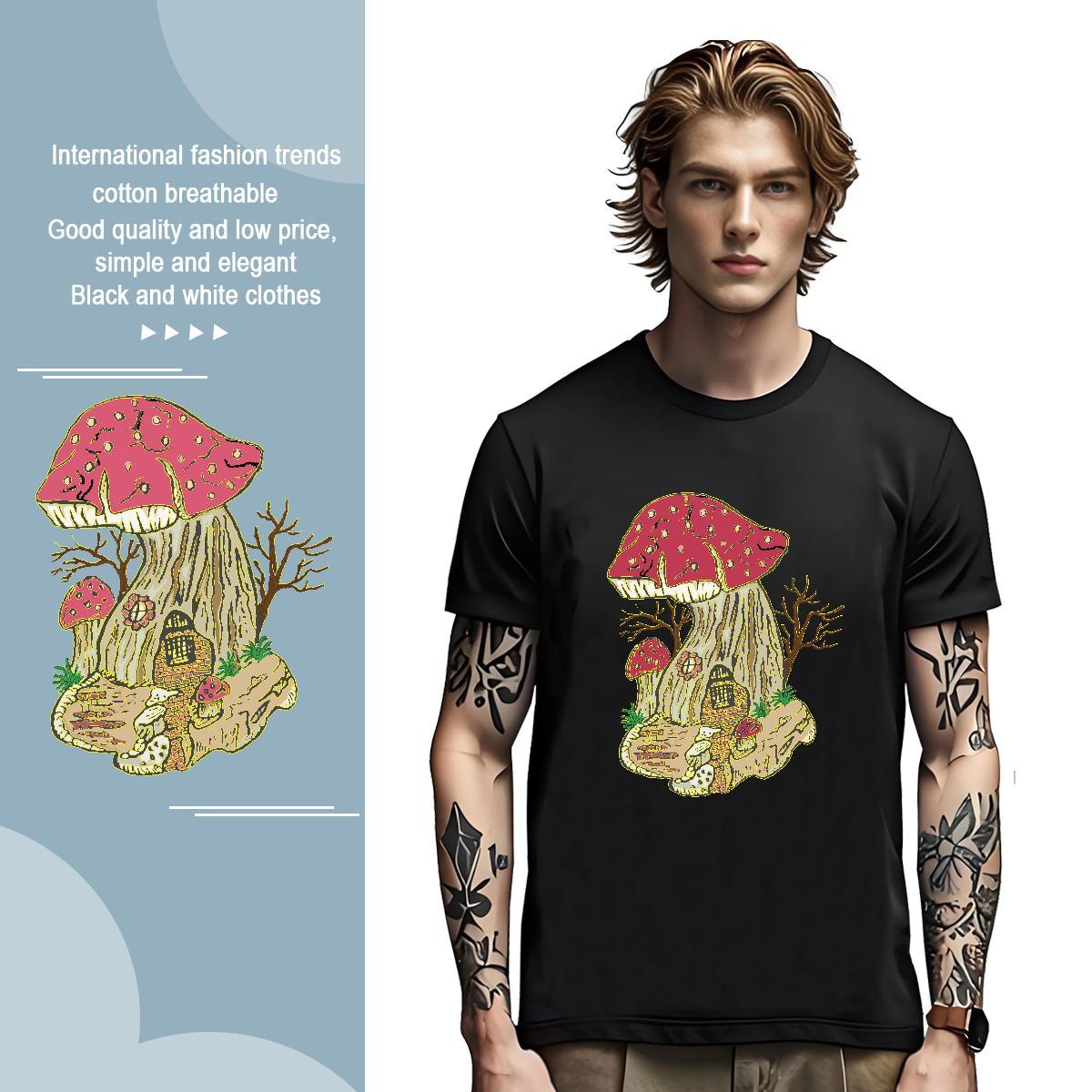 T Shirts Men 230g Pure Cotton mushroom High Street Hip Hop Breathable Soft Oversized 4XL Tshirts New Designer Tees Shirts
