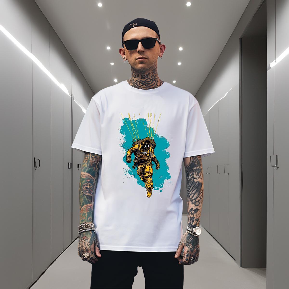 T shirt 230g 100% Cotton person Street Short Sleeve O-Neck Cartoon Printing L-4XL Men Tees Fashion Loose Fit Tops Tees