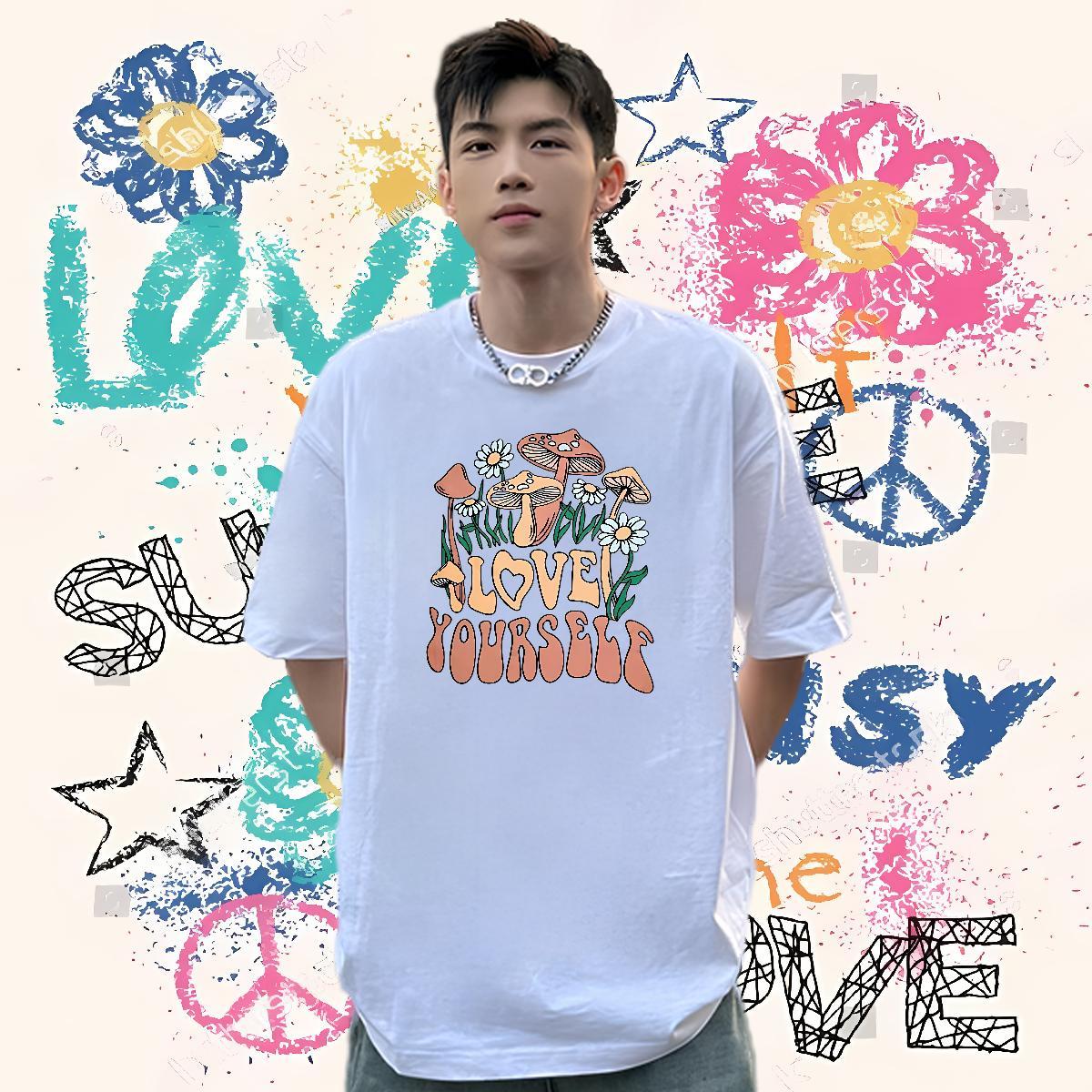 Fashion Men T Shirts 230g Cotton mushroom Outdoor Clothes Round Neck Short Sleeve Popular Mens Tshirts Cartoon Printing L-4XL