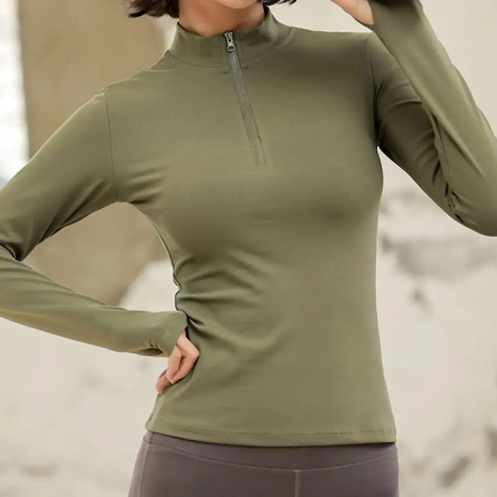 Long Sleeve Zipper Solid Color Women Half T-shirt Quick Dry Fitness Gym Blouse 240806