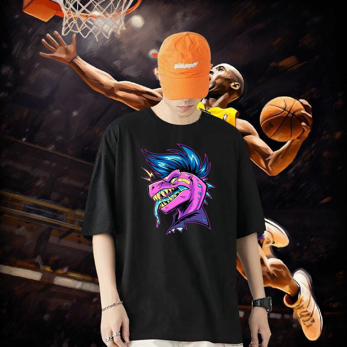 Factory Direct Men T Shirts 100% Cotton 230g dinosaur Casual Beach Tees Shirts Breathable Short Sleeve Wholesale Tshirt for Man Woman DIY