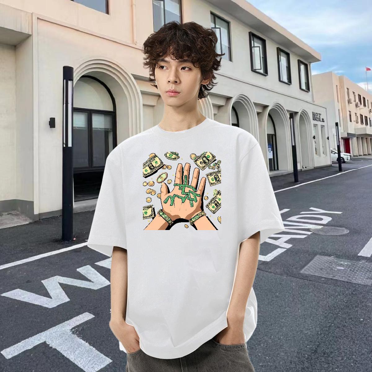 Cool Couples T Shirts 230g Cotton Casual Beach dollar Cartoon Printing L-4XL O-Neck Short Sleeve Customized T shirt Tee Shirt